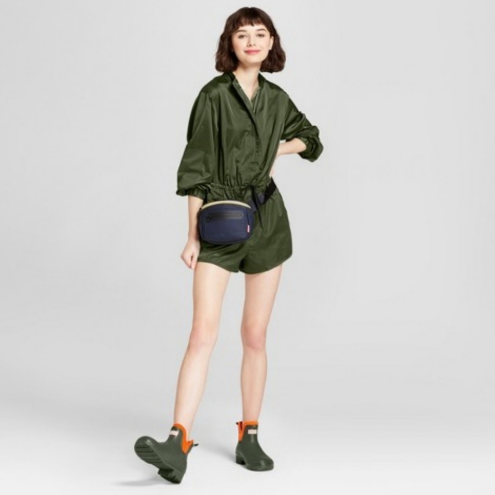 Hunter for‎ Target Satin Long Sleeve Shorts Romper Olive Army Green Half Zip XS